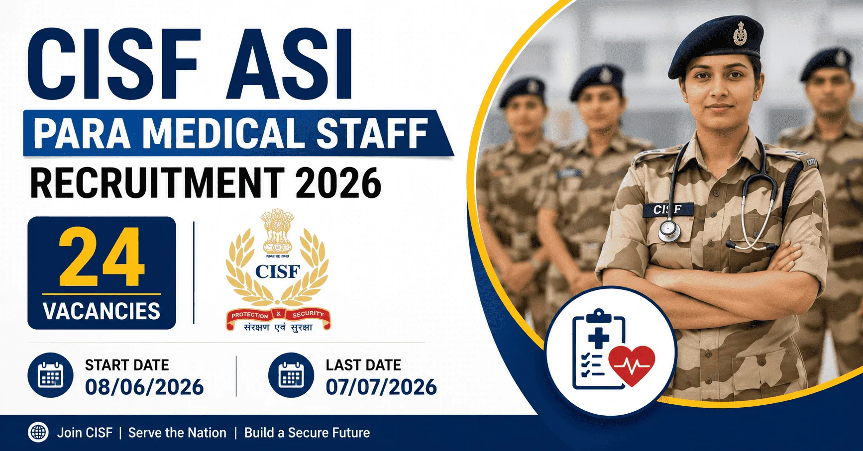 CISF ASI Para Medical Staff Recruitment 2026: 24 Vacancies